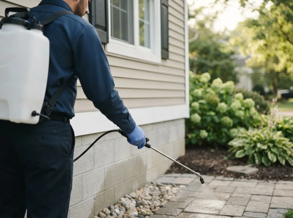 Pest control technician inspecting a home in Smithville, GA